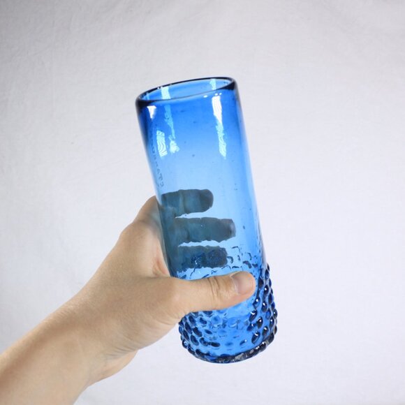 Set of 2 Starbucks Etched Bottle Blue Hand Blown Hobnail Tumbler Cold Glasses - Picture 7 of 7